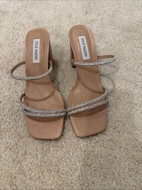 Steve Madden Nude Beaded Strap Mule Heels